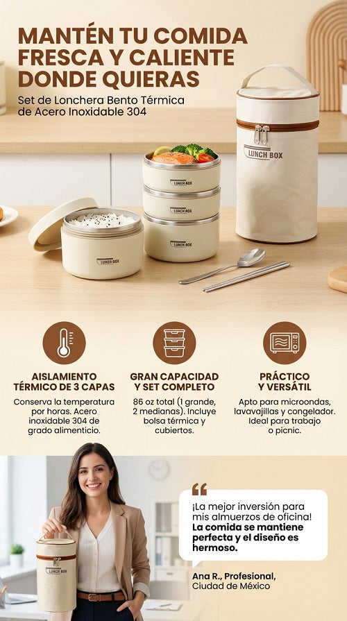 BENTO KISEELY "LONCHERA TERMICA X 3 PIEZAS"